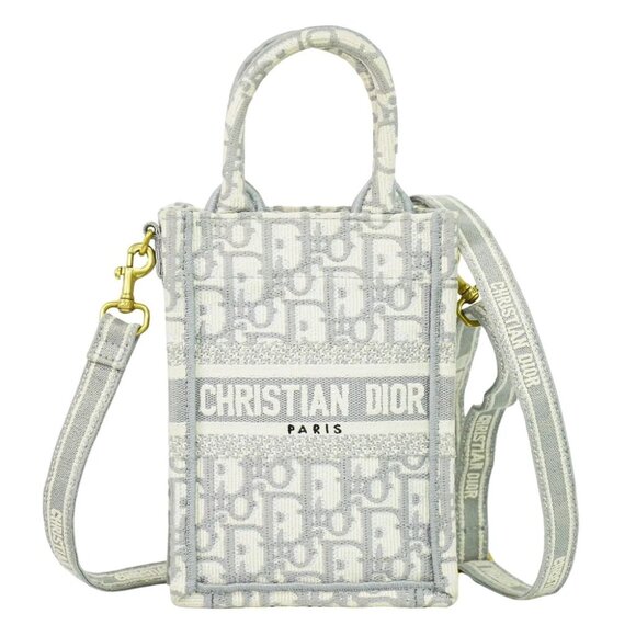 Christian Dior Oblique Book Tote Mini Trotter Canvas 2way Shoulder Bag Gray - Picture 1 of 10